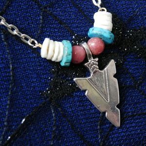 Silver arrow rhodonite crystal indian necklace
